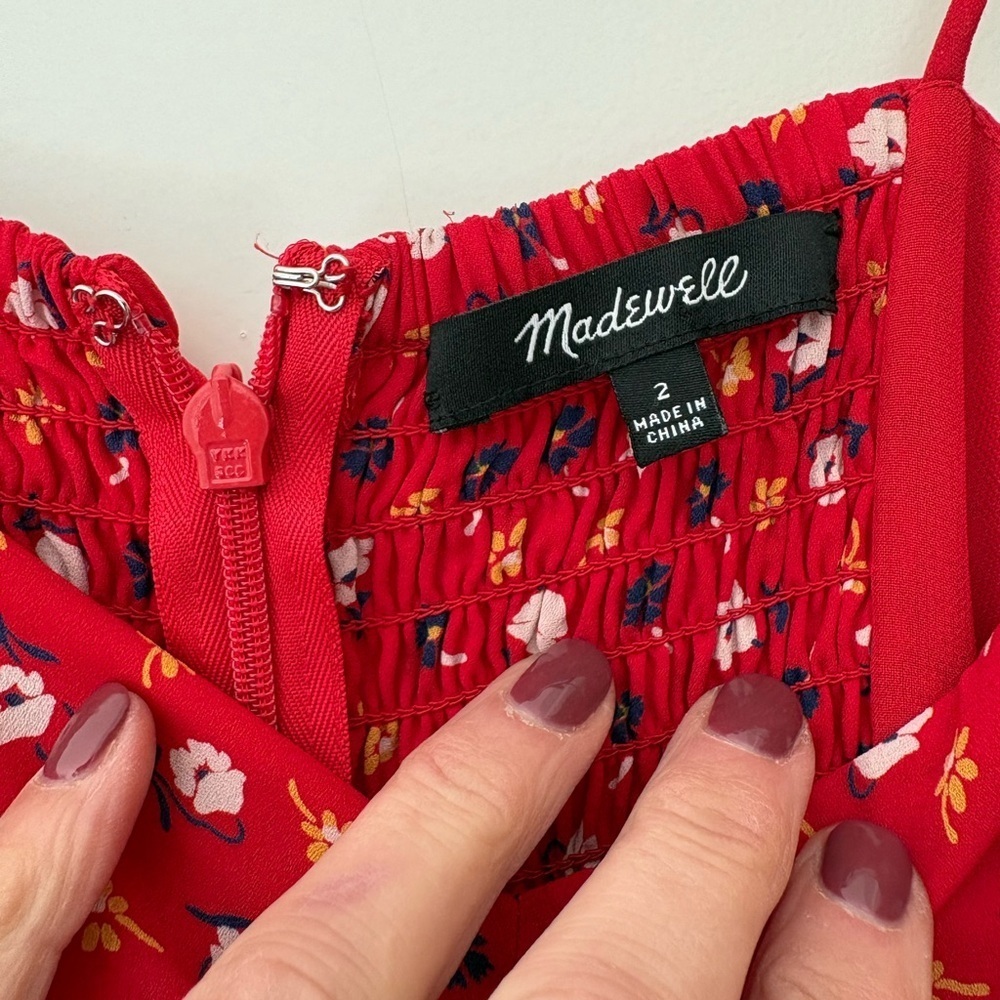 Madewell Red Floral Wide Leg Cami Jumpsuit with Pockets SZ 2 - Picture 13 of 16
